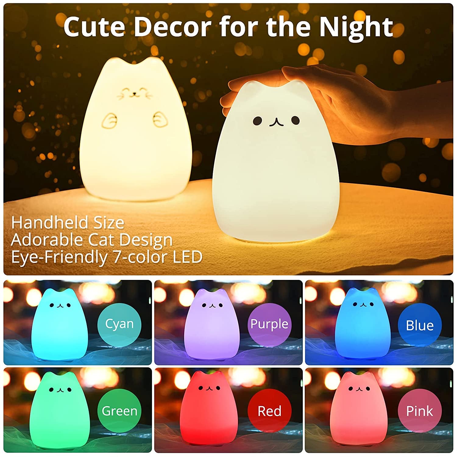 Lámpara Gatito LED para Niñas con Control Remoto