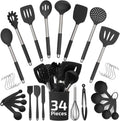 Silicone Kitchen Utensils Set 34 Pieces 450 °F Heat Resistant - Black Cooking Utensils-Set for Nonstick Cookware - Silicone Spatulas Set, Stainless Steel Handle & Other Kitchen Accessories