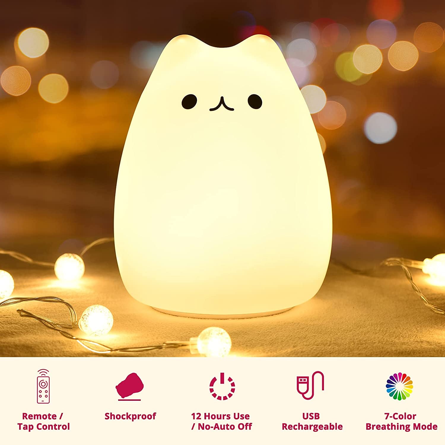 Lámpara Gatito LED para Niñas con Control Remoto